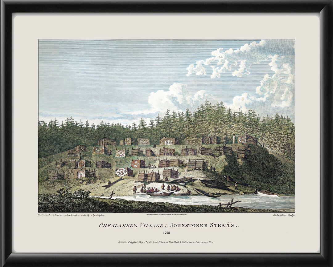 Cheslakee's Village in Johnstone's Strait 1798 (Color)
