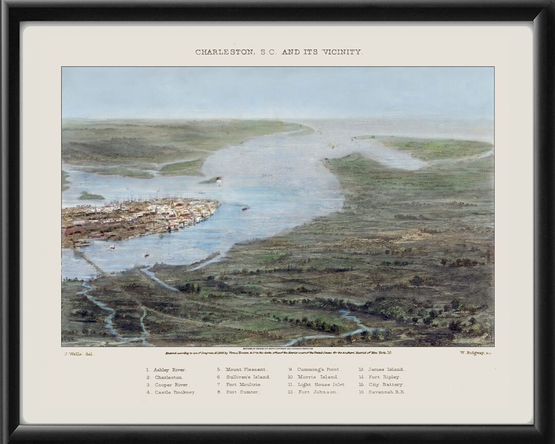Charleston SC 1863 drawn by J. Wells and engraved by W. Ridgway