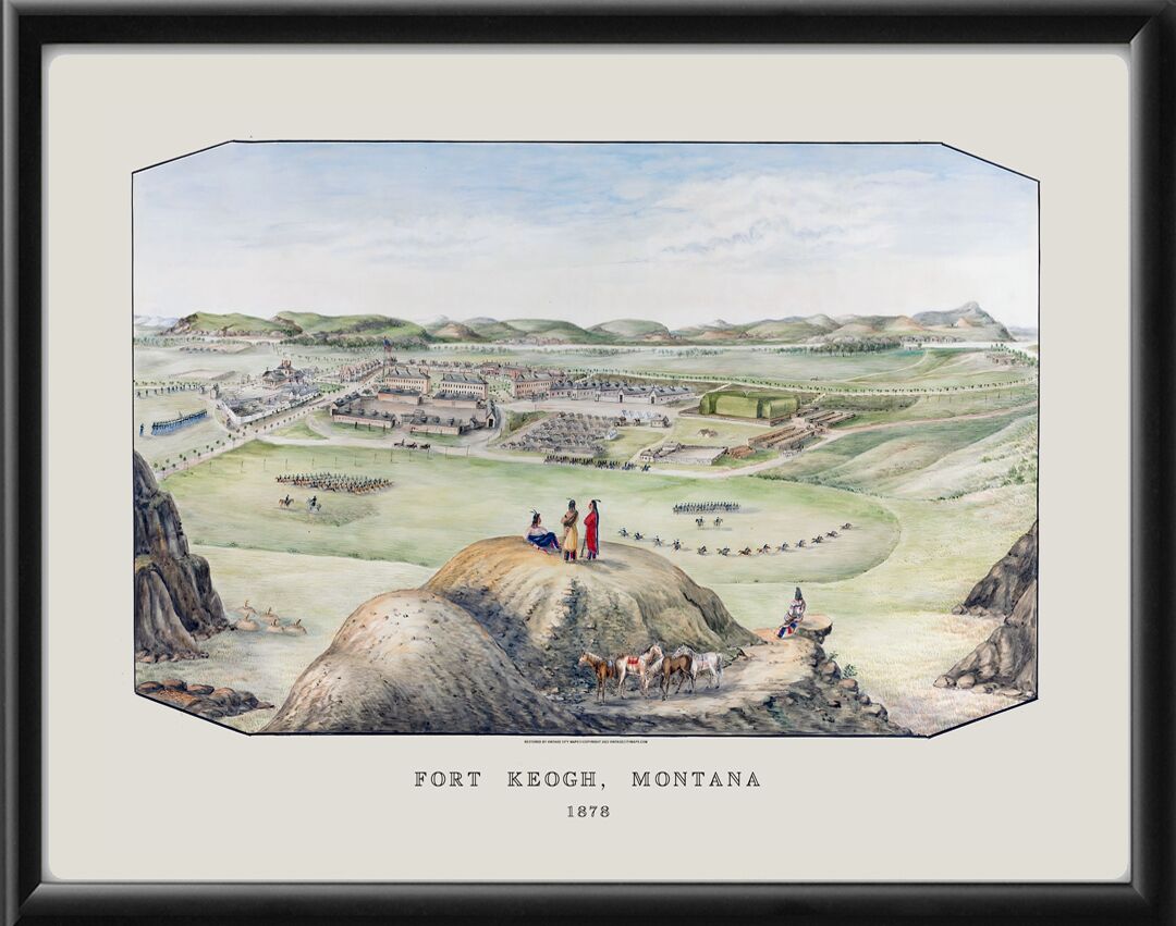 Fort Keogh, Montana Territory, 1878 Hermann Stieffel TM Birds Eye View Map