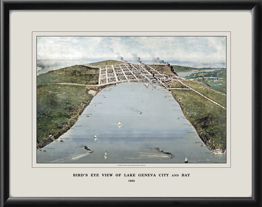 Lake Geneva City and Bay 1902 Birdseye View Map