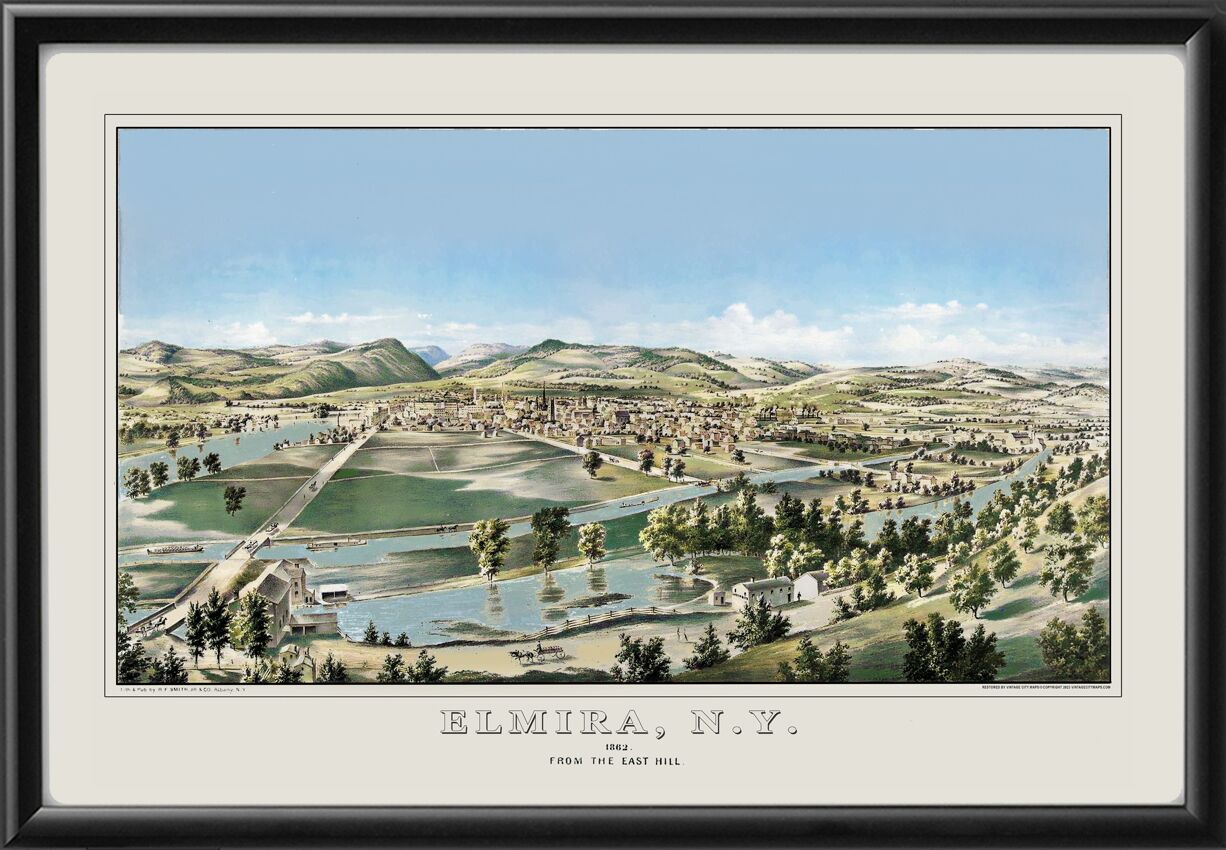 Elmira NY 1862 Birdseye View Map