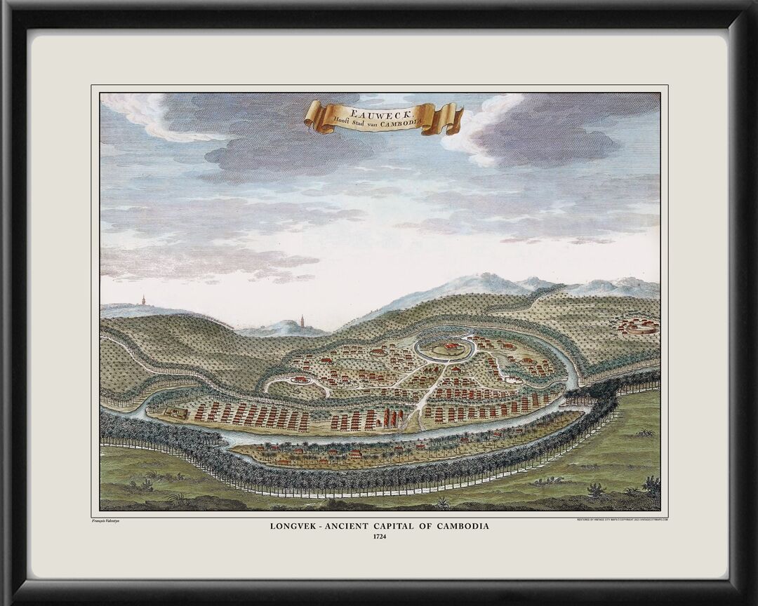 Longvek Cambodia 1724 Birdseye View Map