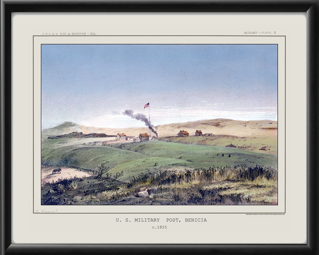 Benicia CA c1855 C. Koppel color TM Birds Eye View Map