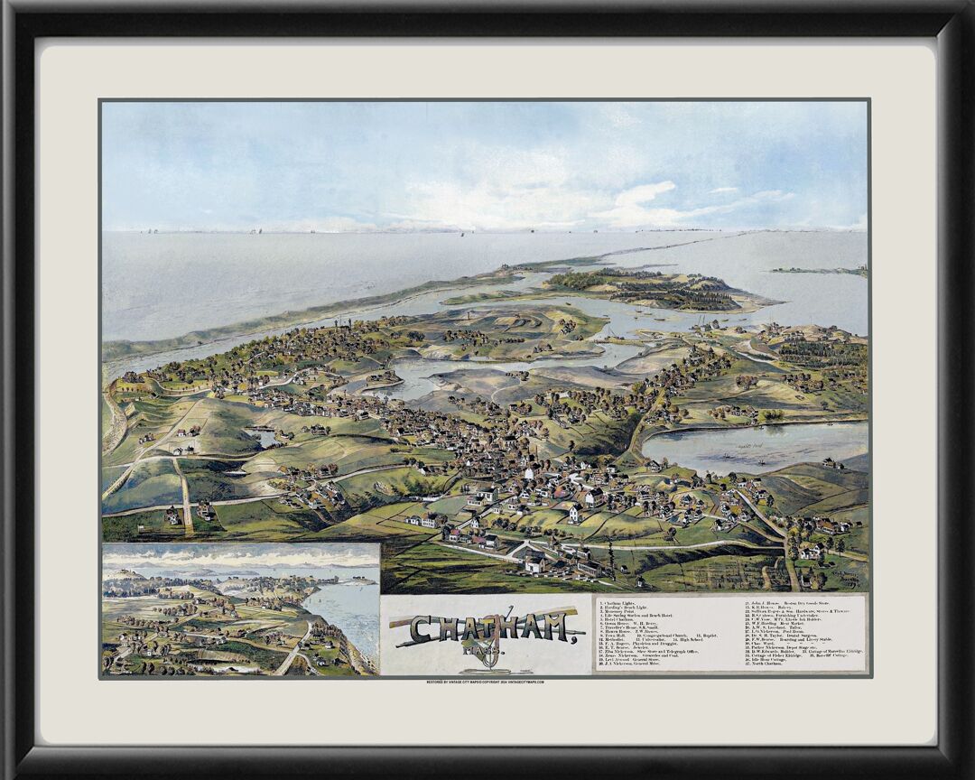 Chatham MA 1894 George Norris Color TM Birds Eye View Map