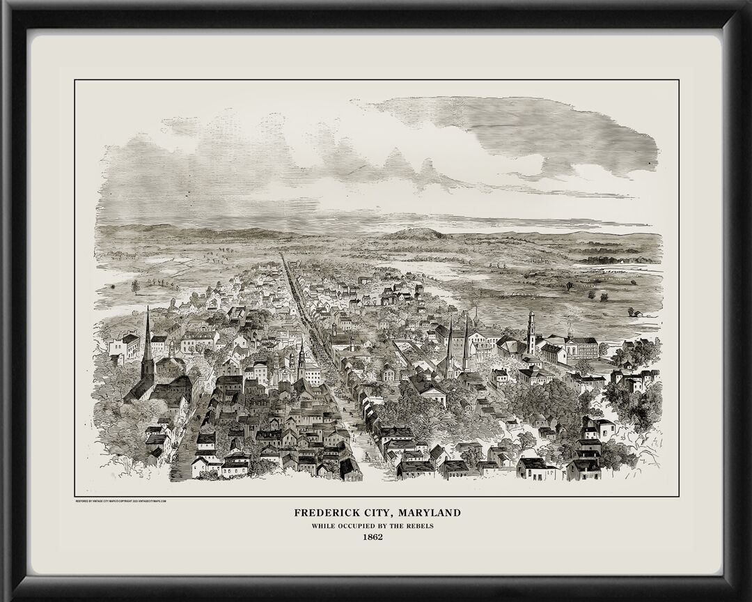Frederick City MD 1862 Harper's Weekly TM Birds Eye View Map