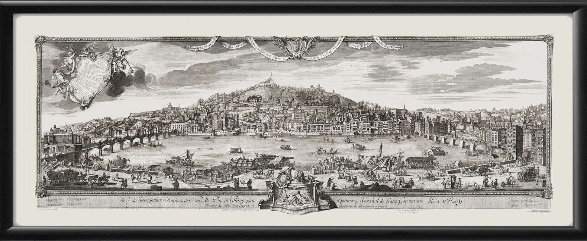 Lyon France 1720 François Cleric and François Poilly 16x40 24x60 TM Birds Eye View Map