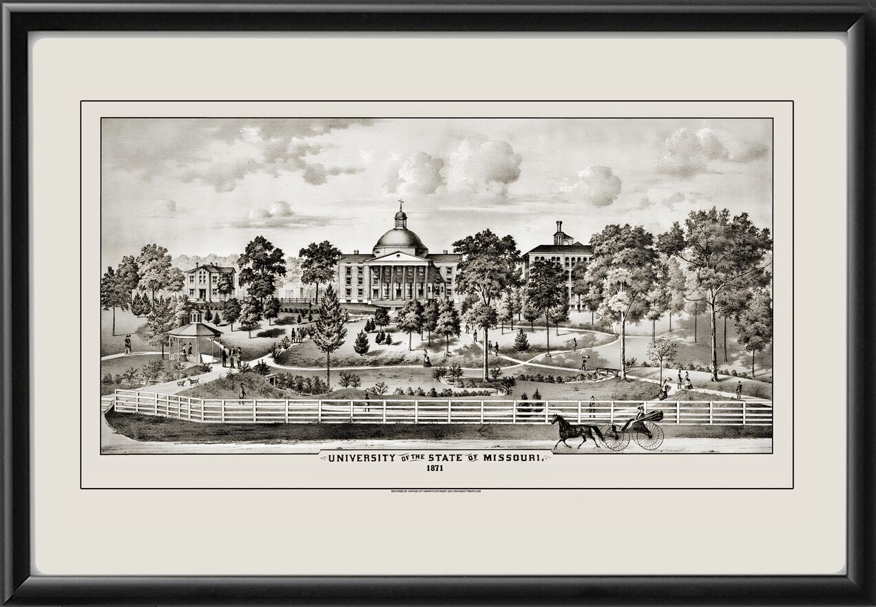 University of Missouri 1870 TM Birds Eye View Map