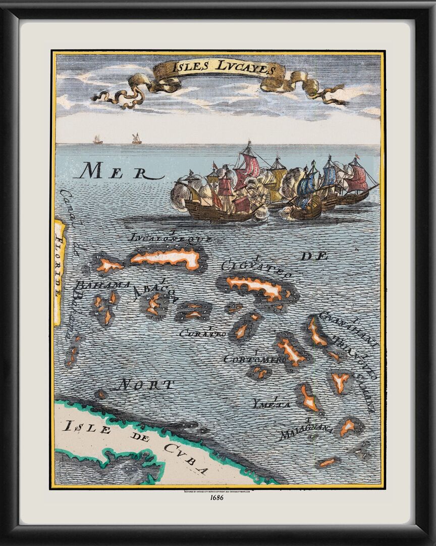 Isles Lucayes - The Bahamas 1686 Birds Eye View Map