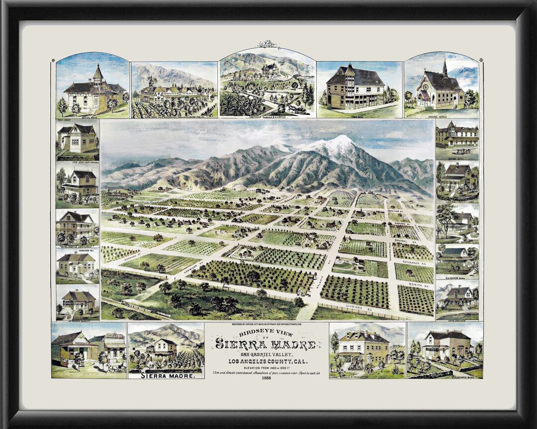 Sierra Madre CA 1888 Birds Eye View Map