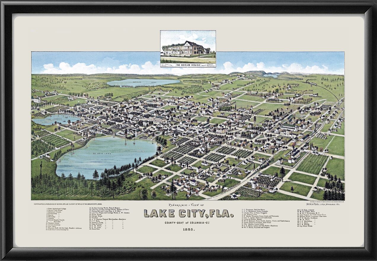 Lake City FL 1885 Birds Eye View Map
