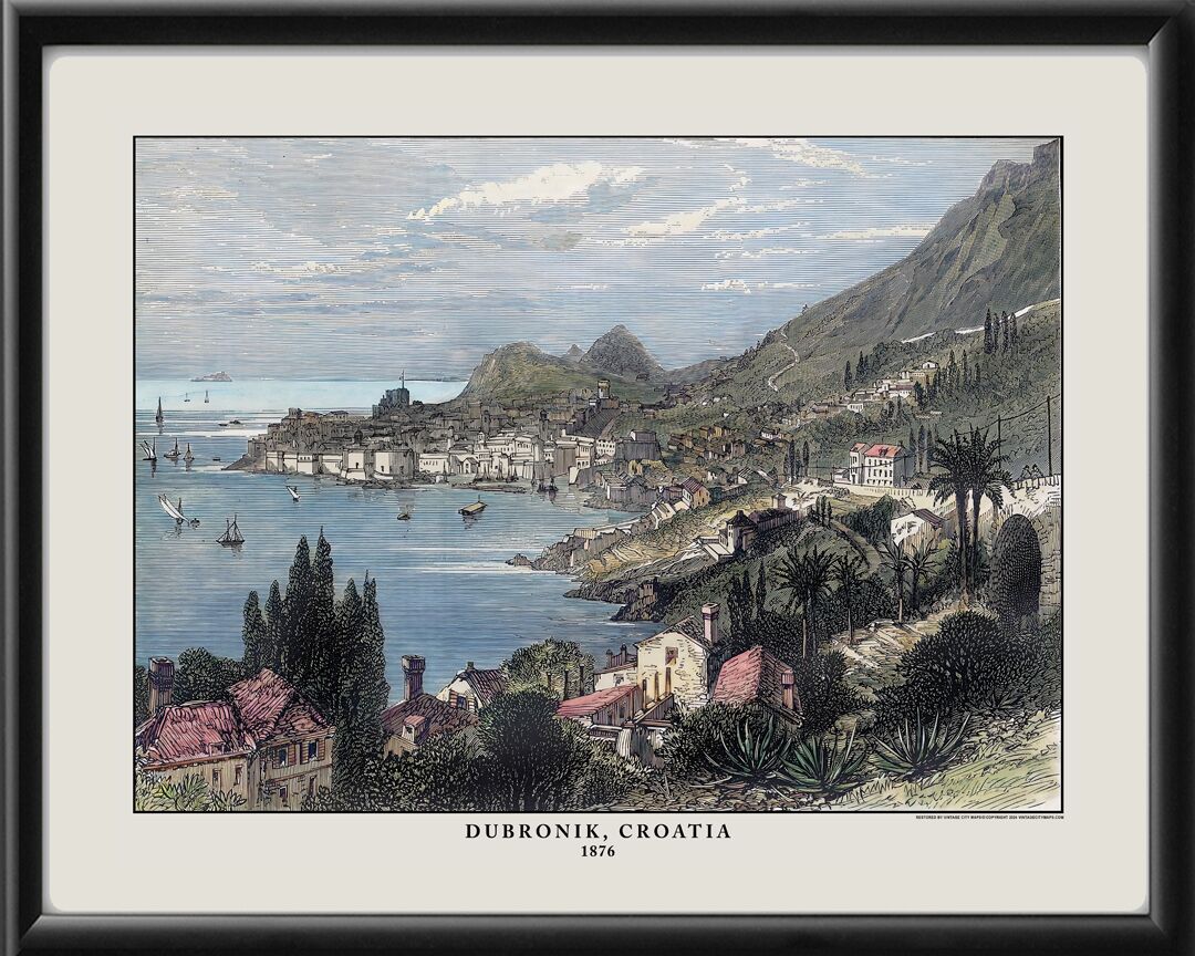 Dubrovnik (Ragusa) Croatia 1876 Restored Birds Eye View Map