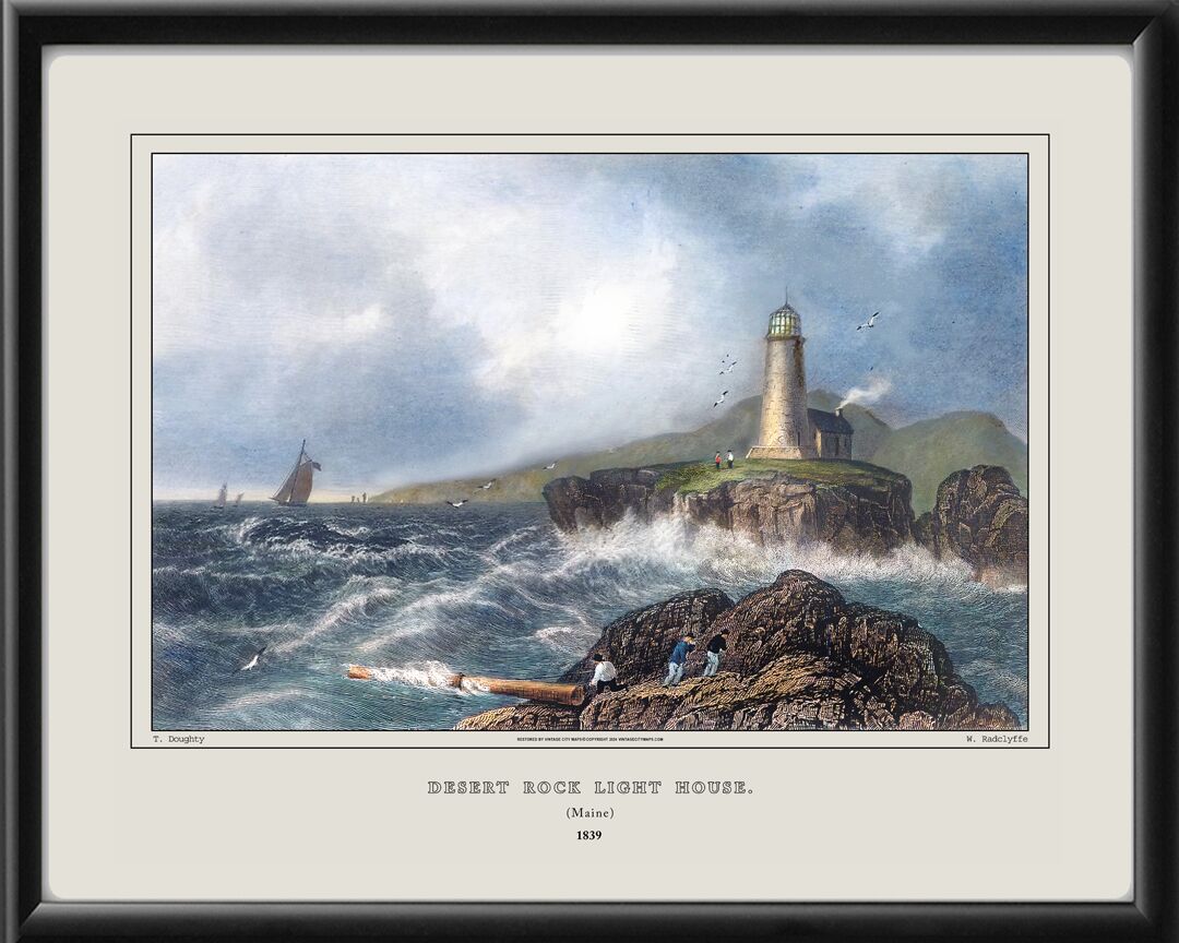 Desert Rock Light House, Maine 1839 Restored Map