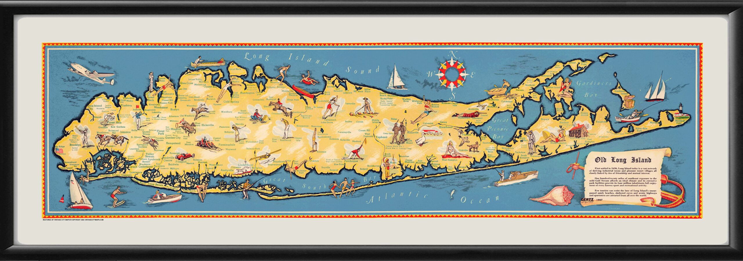 Long Island NY 1947 Birds Eye View Map