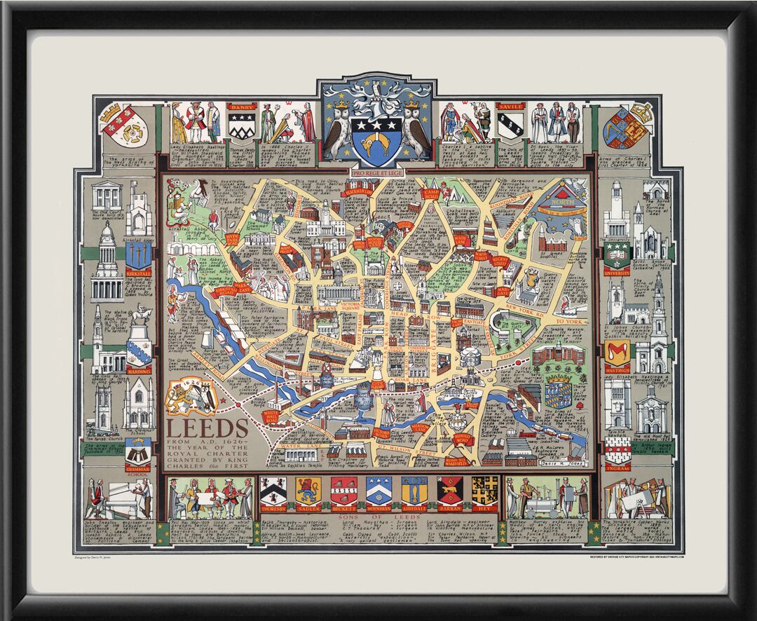Leeds England 1626 Pictorial Map
