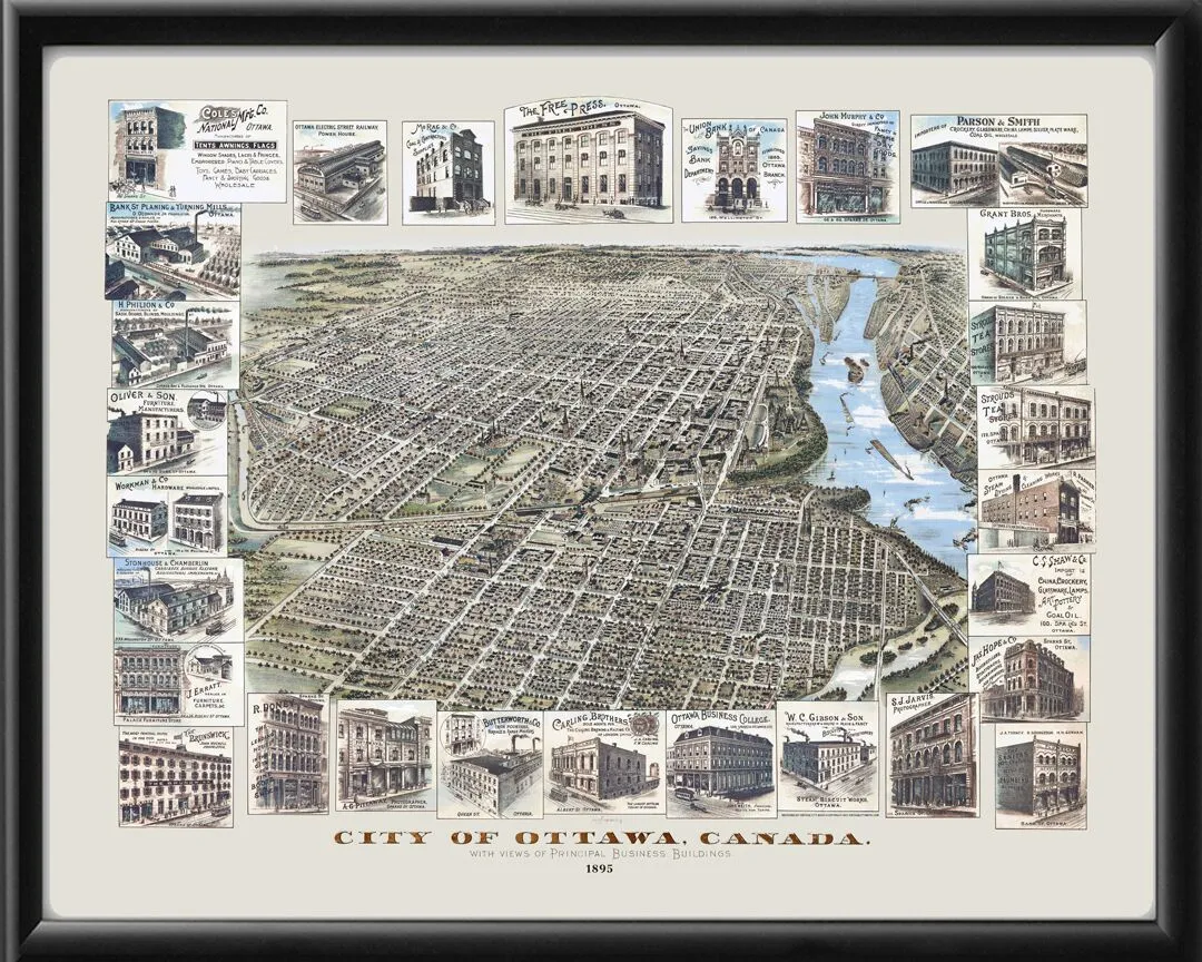 Ottawa Ontario Canada 1895 Bird's Eye View Map