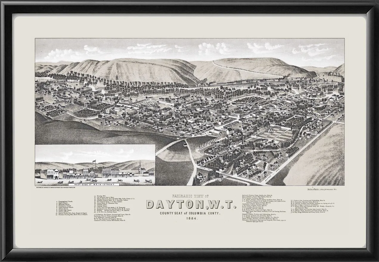 Dayton WA 1884 Henry Wellge TM Birds Eye View Map