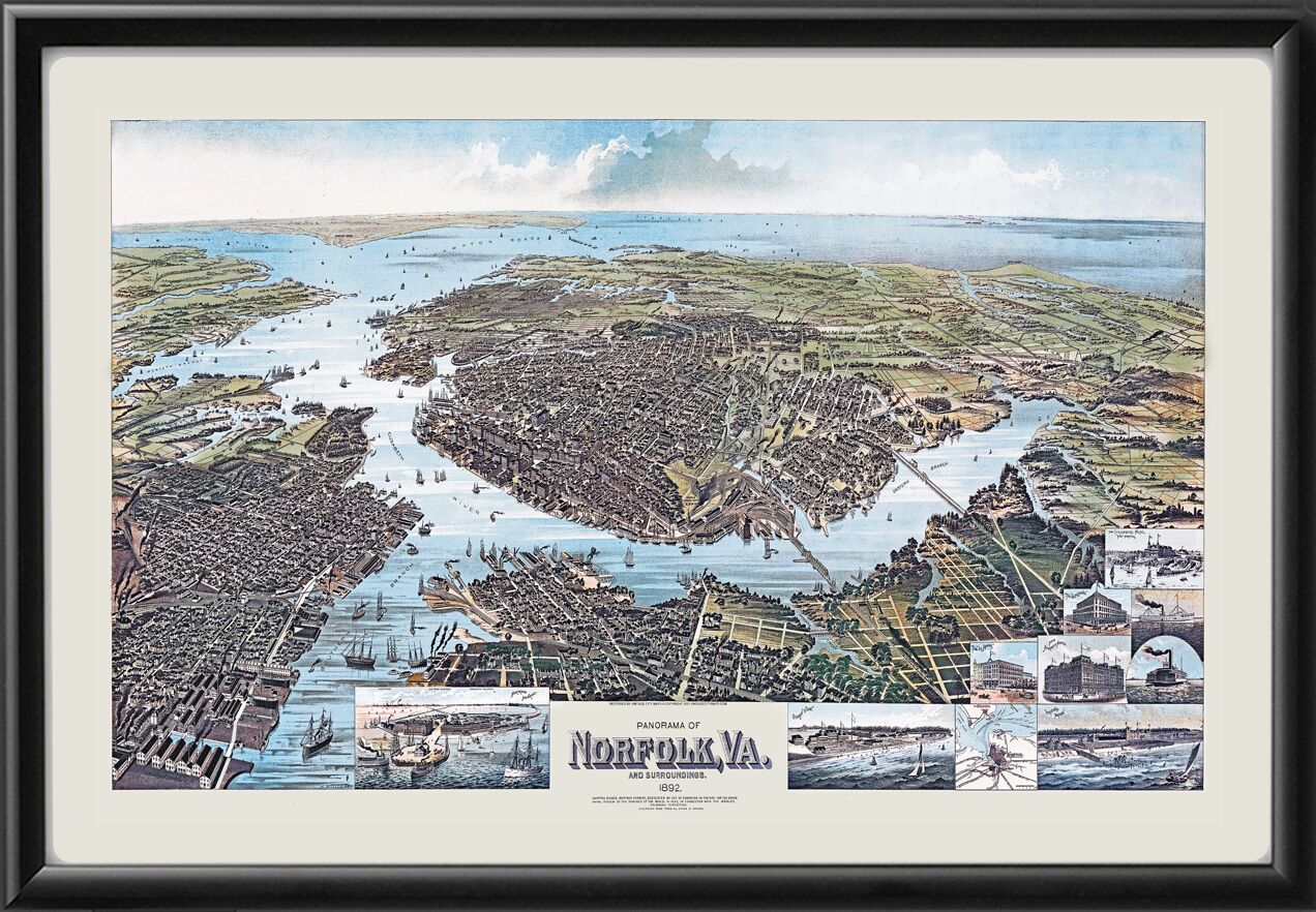 Norfolk VA 1892 Henry Wellge TM Birds Eye View Map