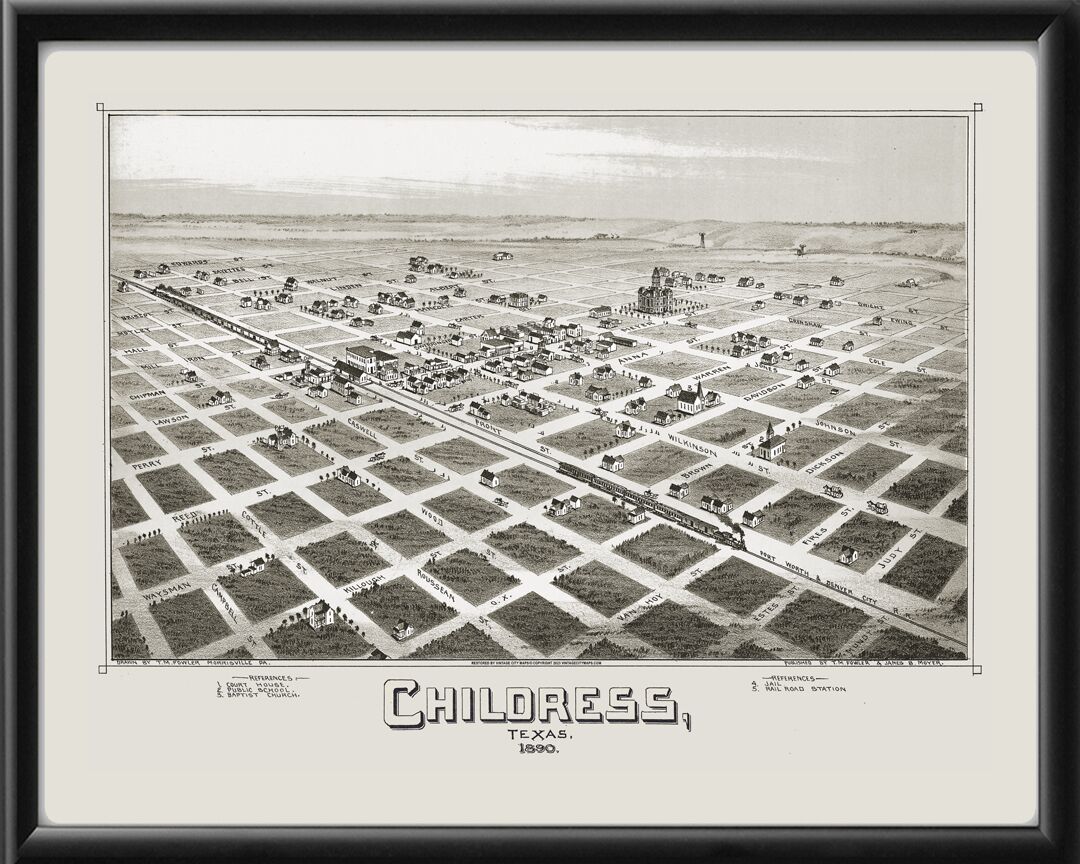 Childress TX 1890 Fowler TM Birds Eye View Map