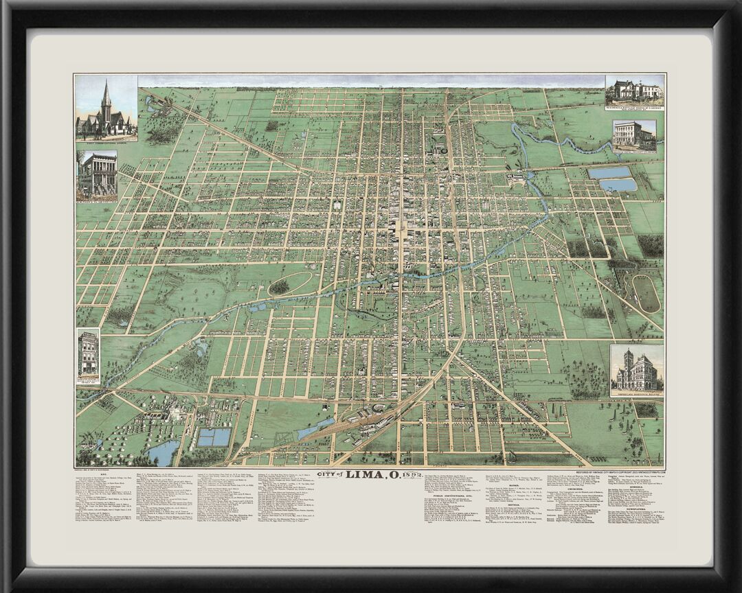 Lima OH 1892 Smith and Buckingham Tm Birds Eye View Map