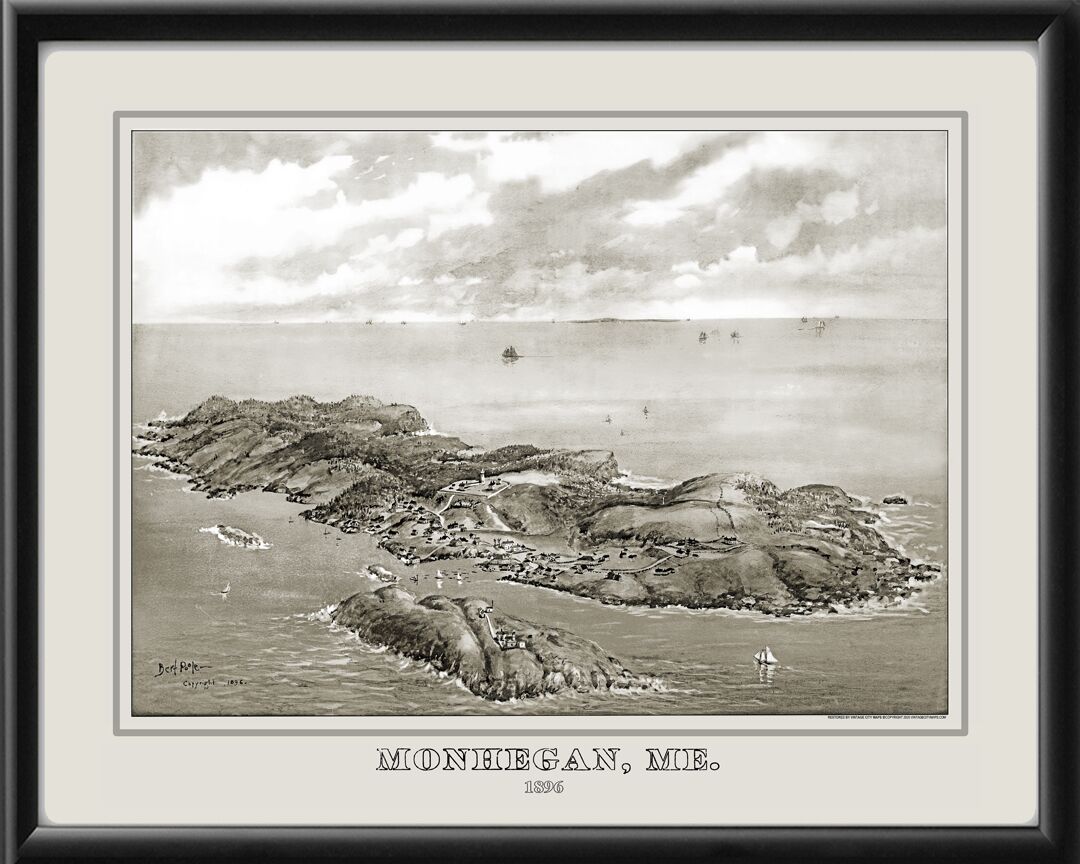 Monhegan ME 1896 A.F. Poole TM Birds Eye View Map
