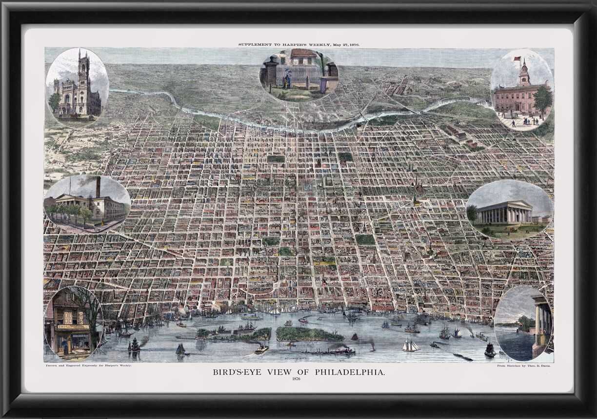 Philadelphia PA 1876 - Bird's Eye View Map