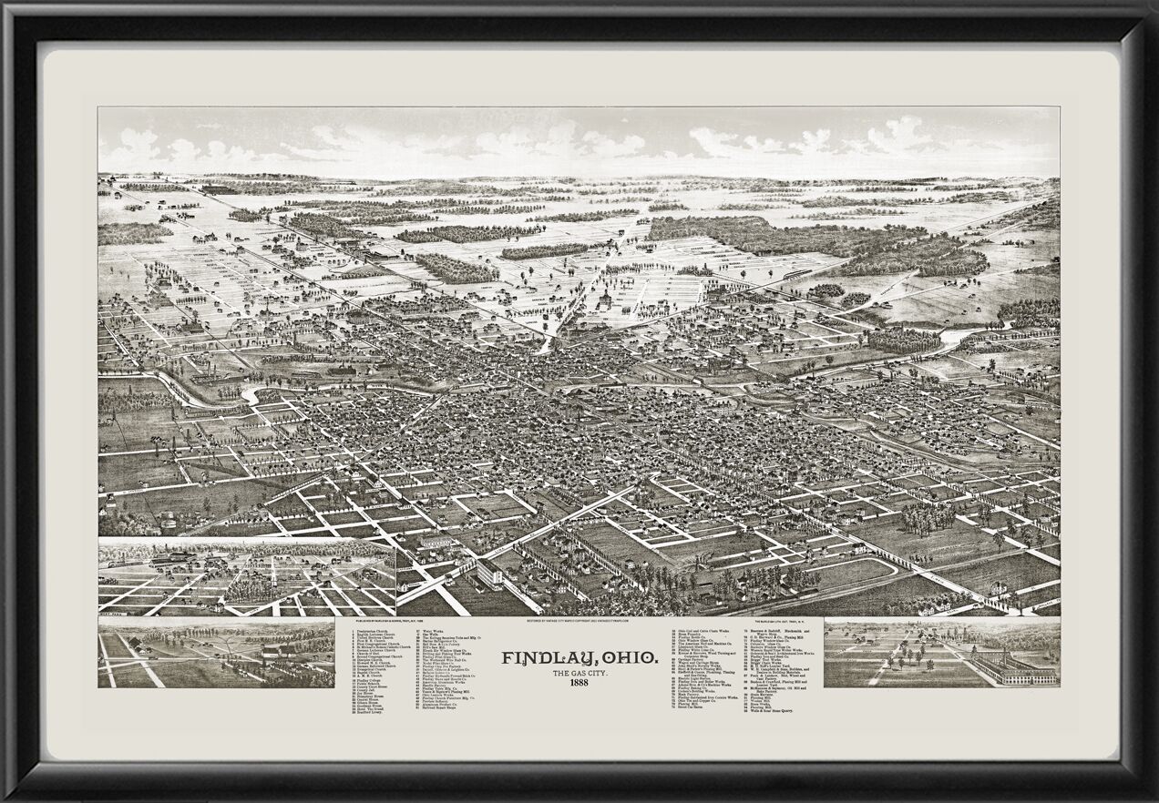 Findlay OH 1889 Burleigh & Norris TM Birds Eye View Map
