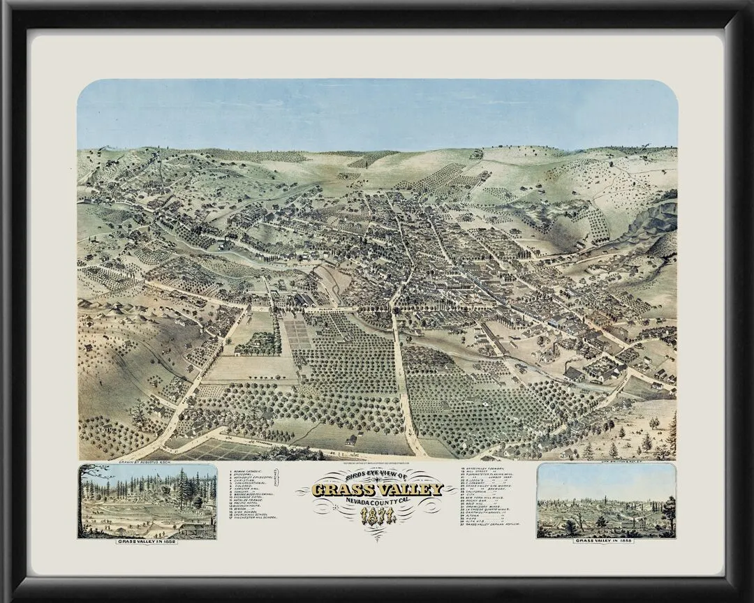Grass Valley CA 1871 Augustus Koch TM Bird's Eye View Map
