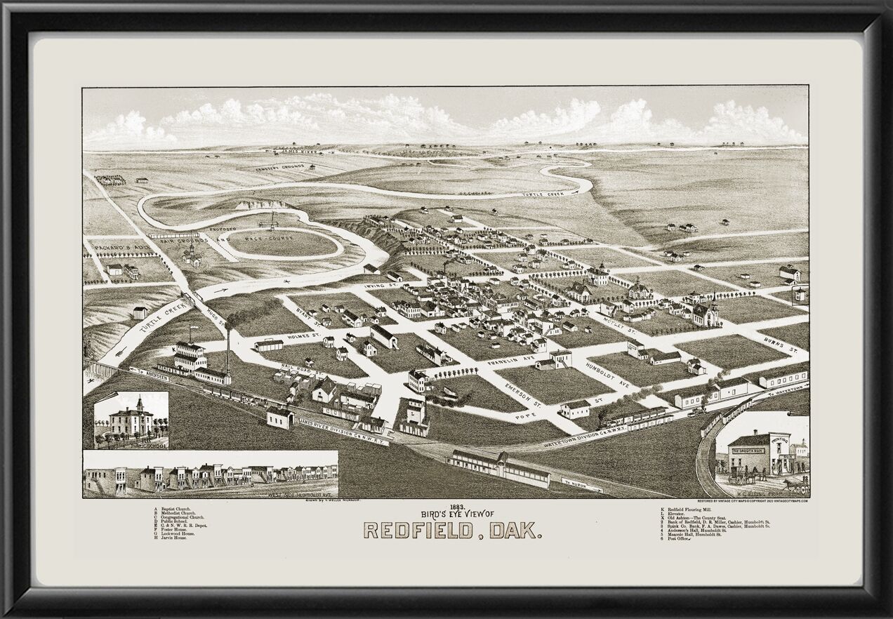 Redfield SD 1883 Henry Wellge TM Birds Eye View Map