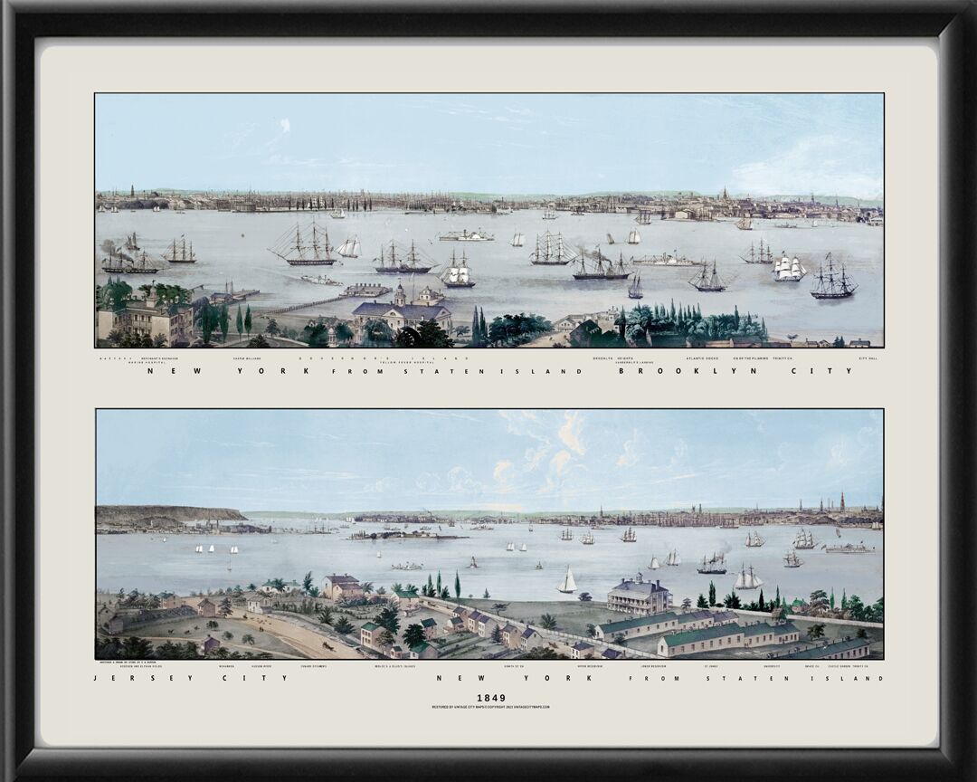 Jersey City. New York from Staten Island. Brooklyn 1849 CWBurton TM