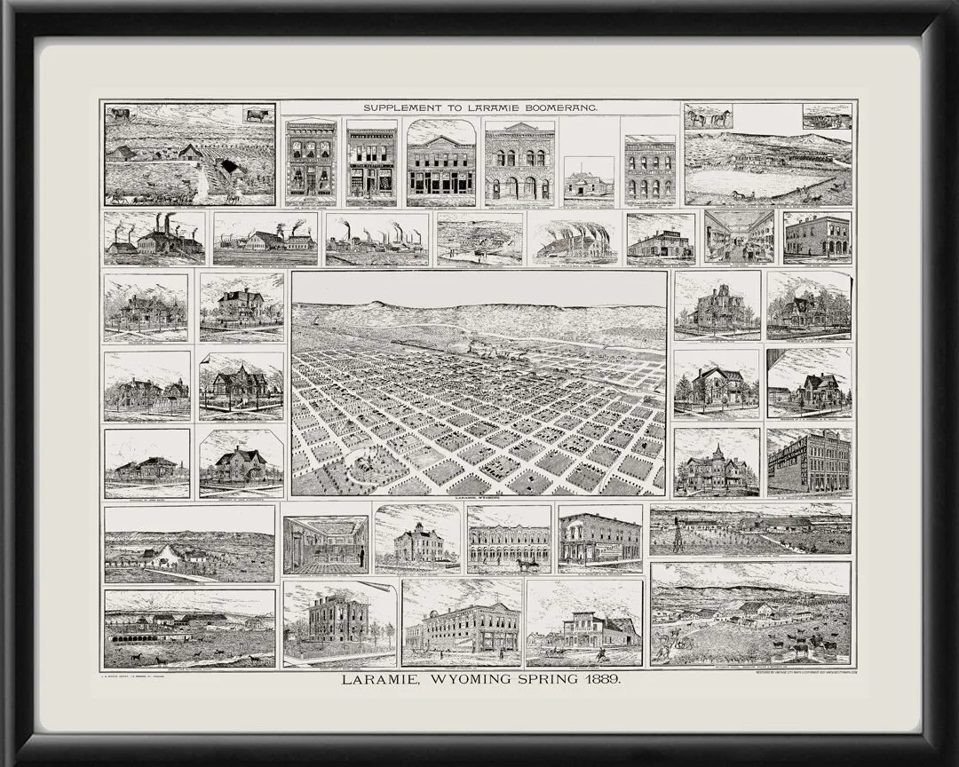 Laramie WY1889 J.A. Ricker TM Bird's Eye View Map