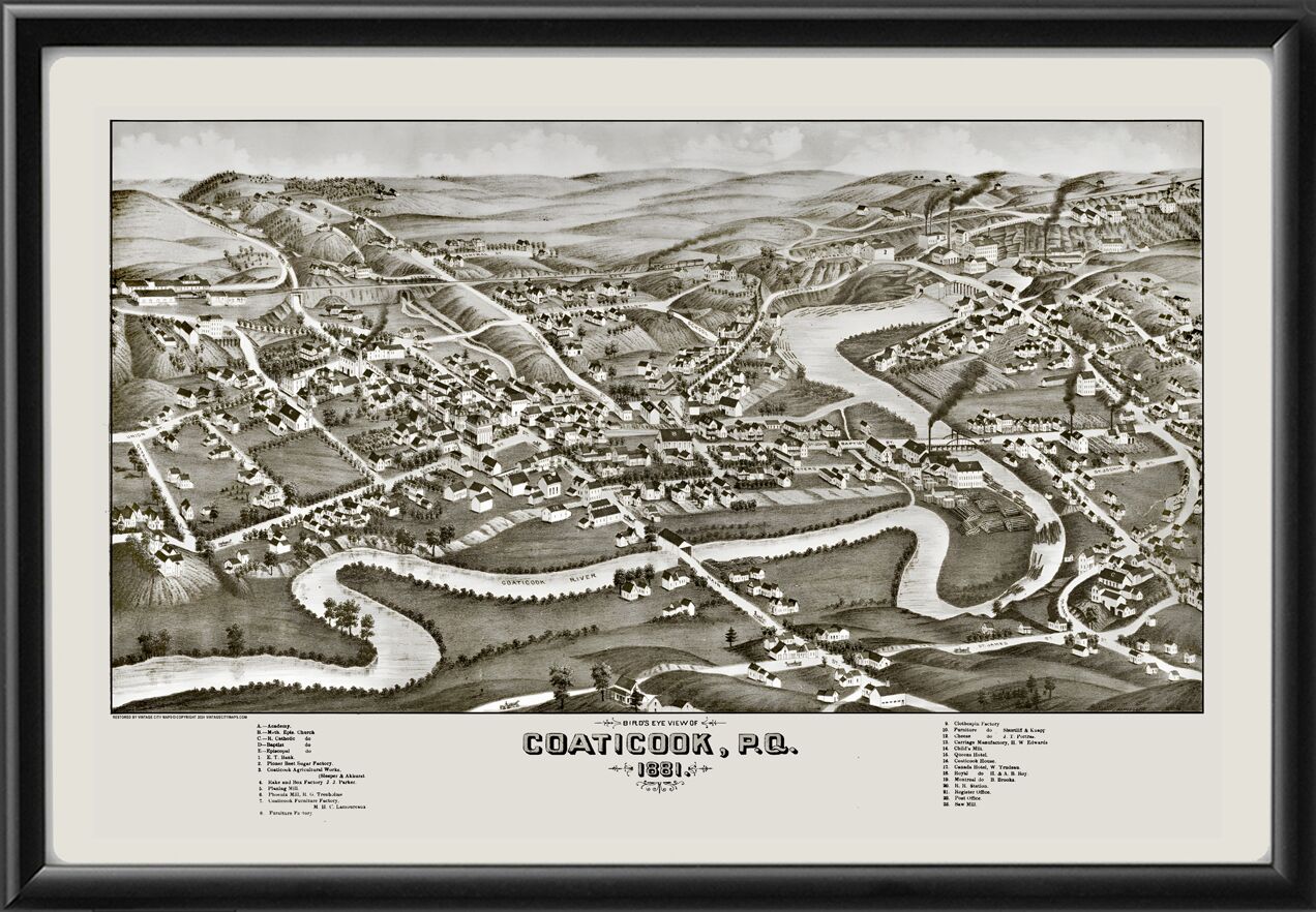 Coaticook Quebec Canada 1881 Birds Eye View Map