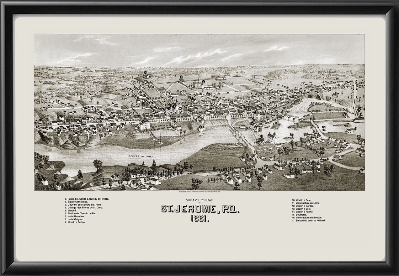 St. Jerome Quebec Canada 1881 PFSoucy TM Bird's Eye View Map