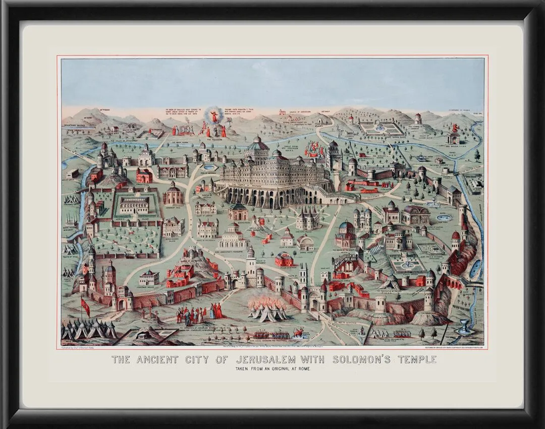 Jerusalem Israel Ancient City 1871 Birds Eye View Map