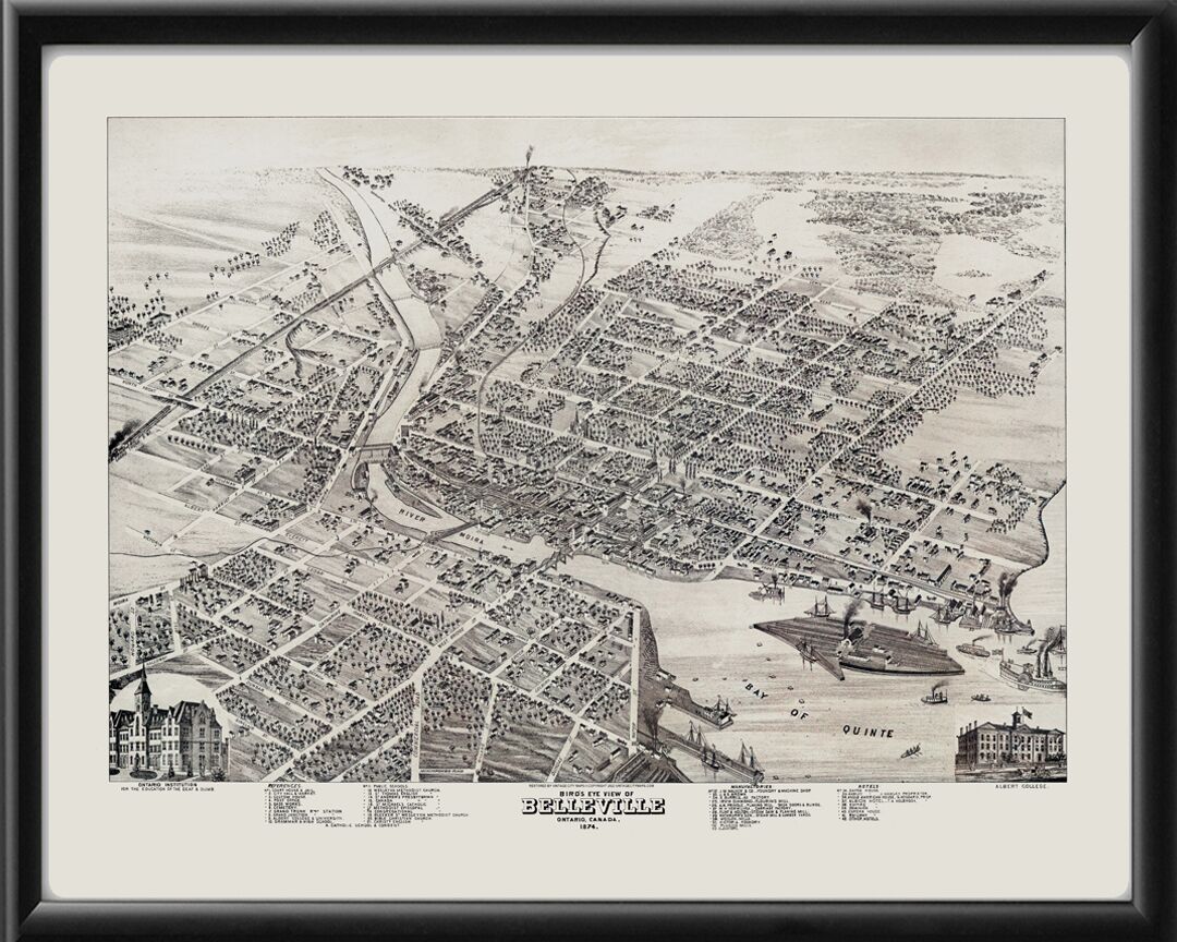 Belleville Ontario Canada 1874 Herman Brosius Tm Bird's Eye View Map