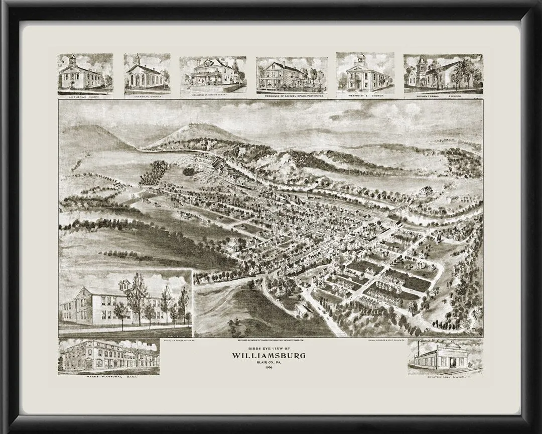 Williamsburg PA 1906TMFowler24 TM Birds Eye View Map