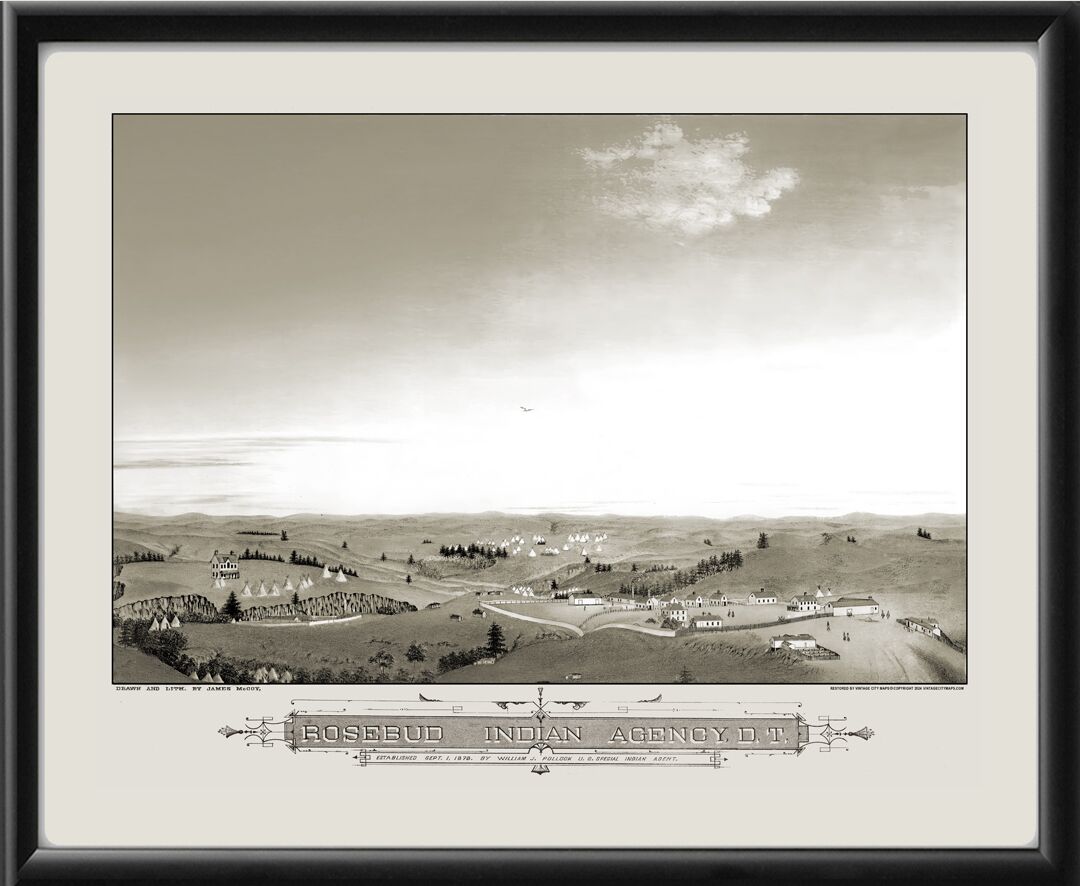 Rosebud Indian Agency, South Dakota 1885 Birds Eye View Map