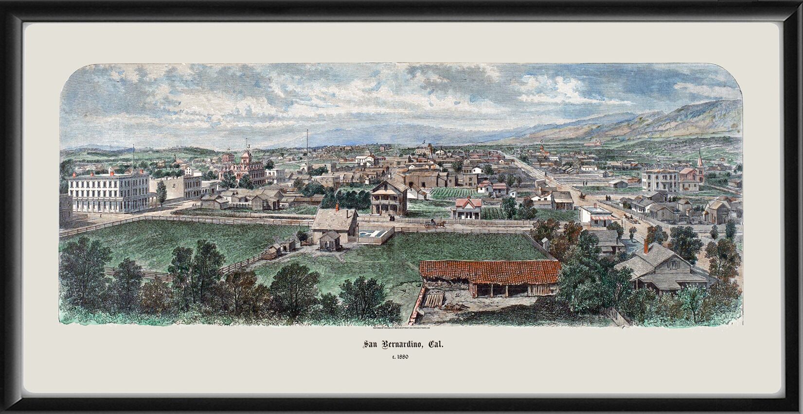 San Bernardino CA c1880. TM Bird's Eye View Map