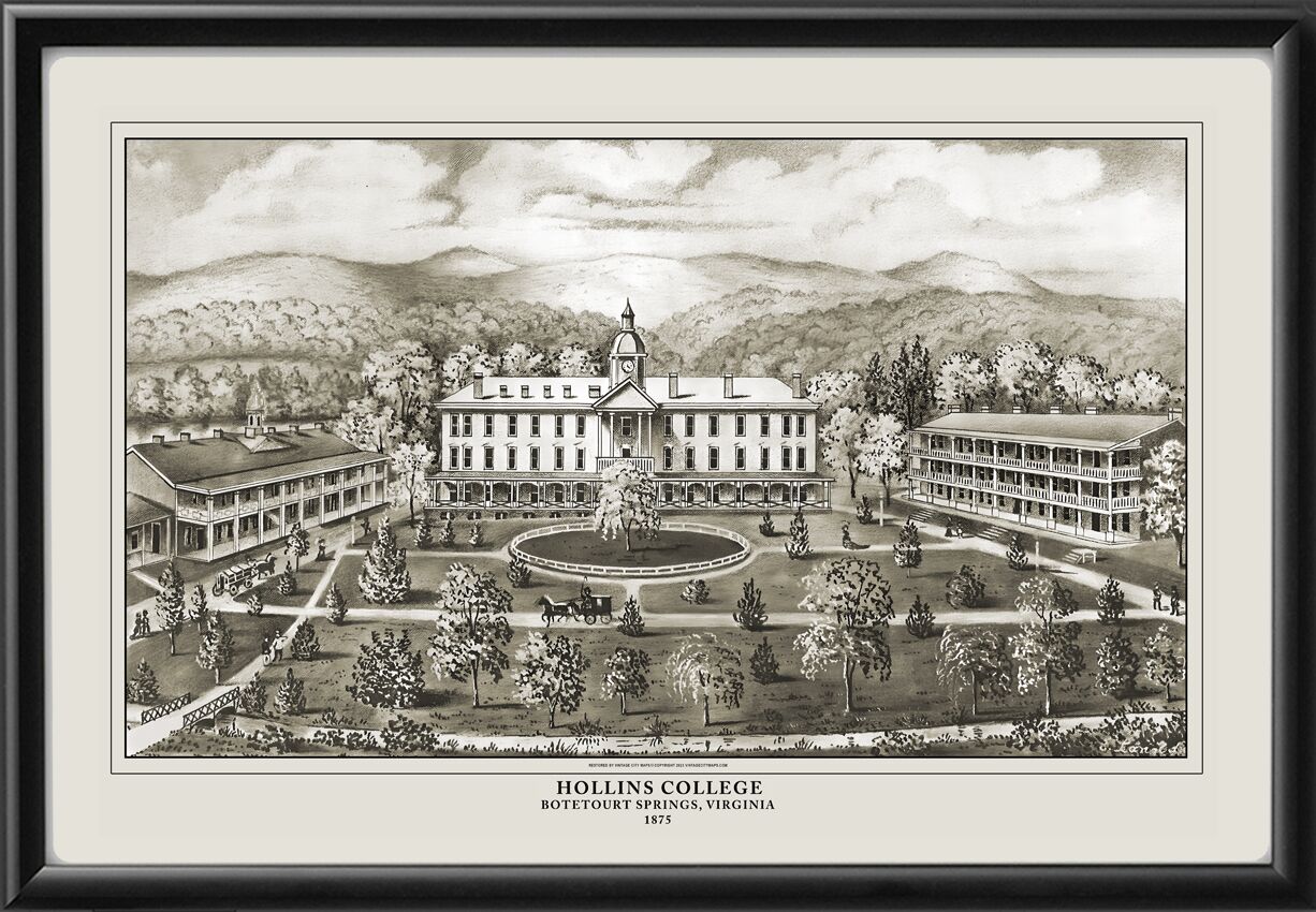 Hollins College - Botetourt Springs, VA 1875 Birds Eye View Map