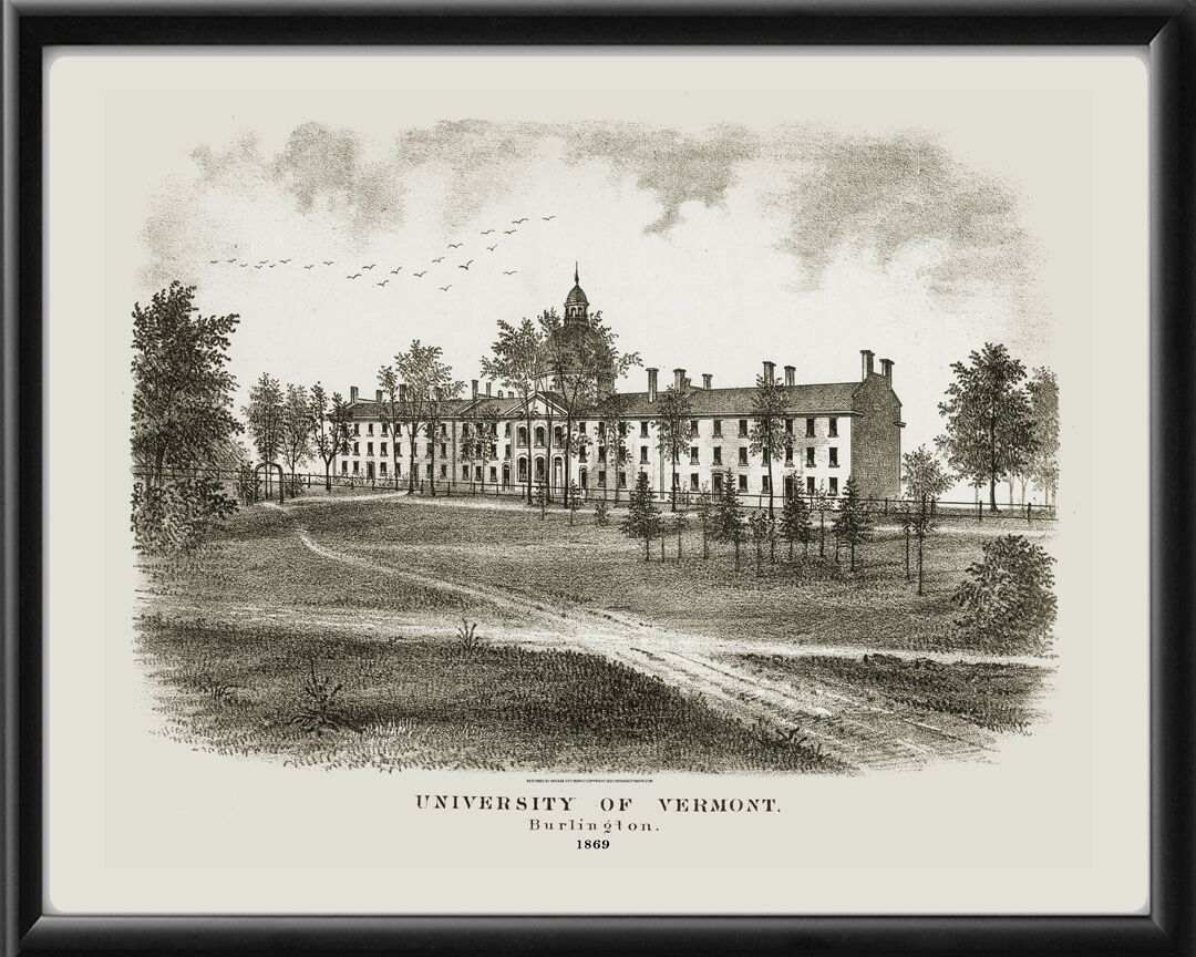University of Vermont Burlington 1869 Frederick W. Beers TM Birds Eye View Map