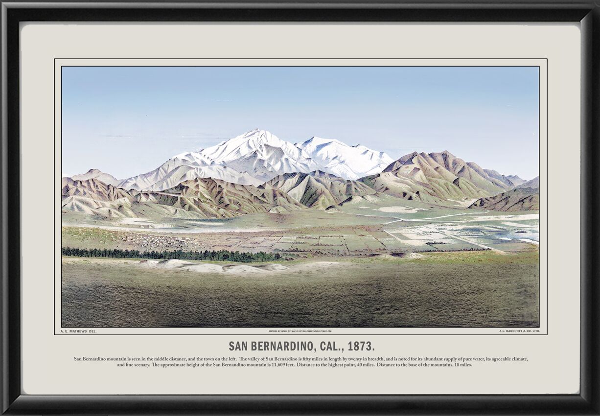 San Bernardino CA 1878 A.E. Mathews Color TM Birds Eye View Map