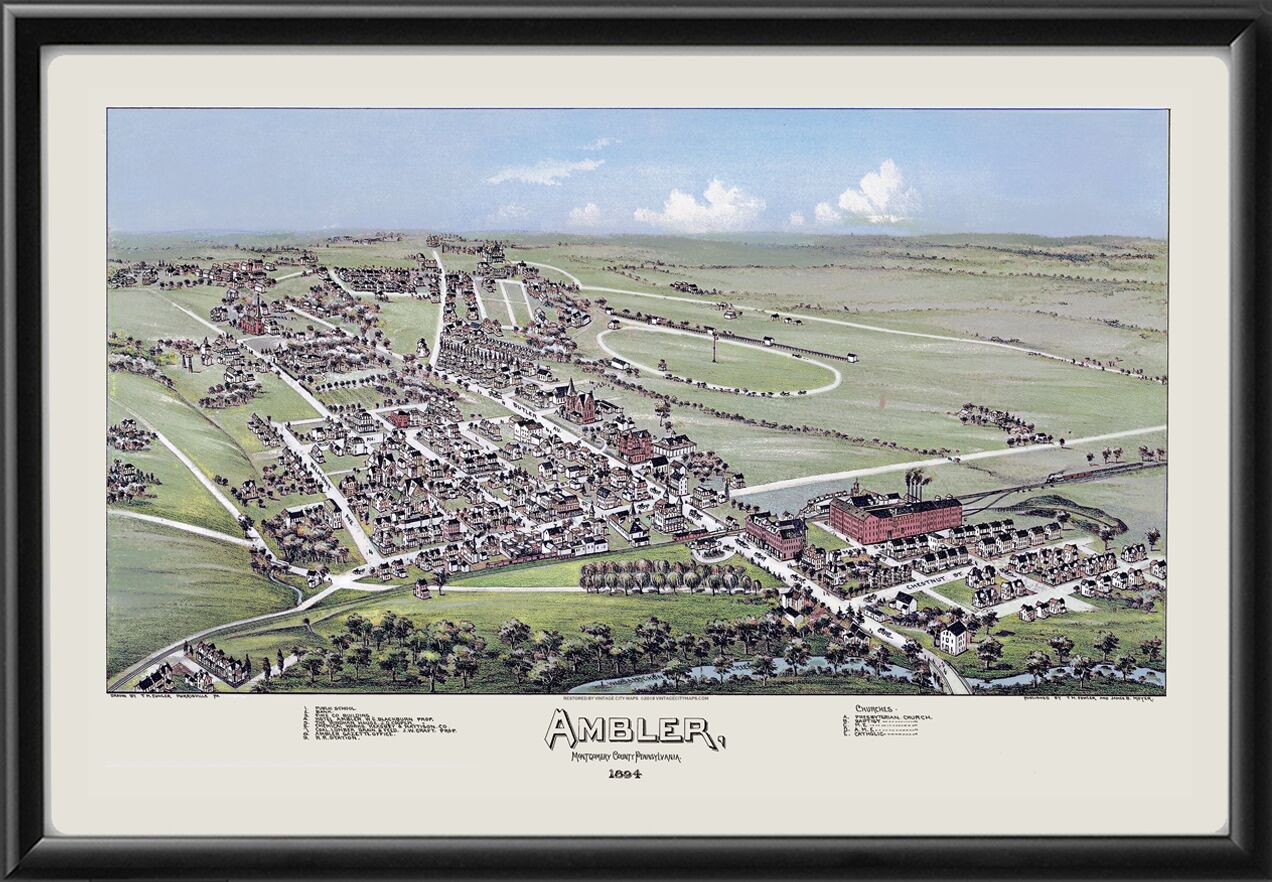 Ambler PA 1894 TMFowler Color PA Birds Eye View Map