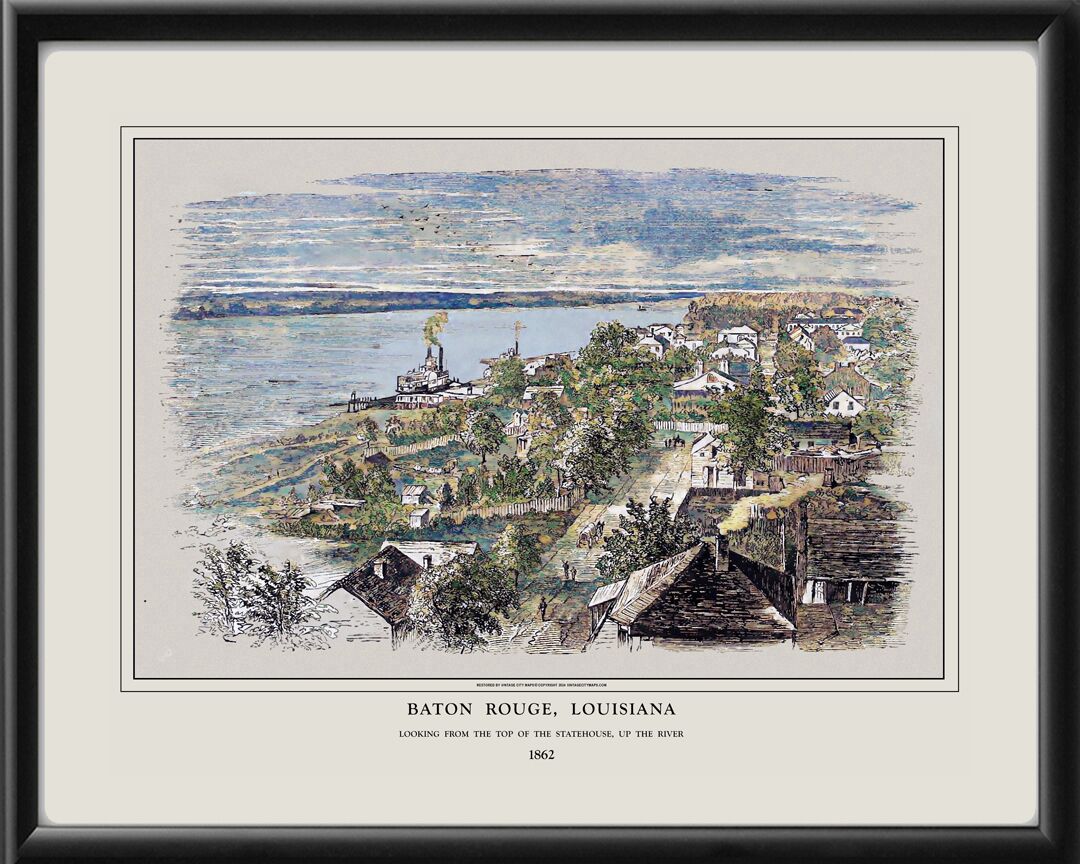 Baton Rouge LA 1862 Birds Eye View Map