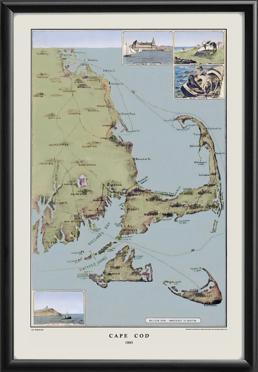 Cape Cod MA 1885 Birds Eye View Map