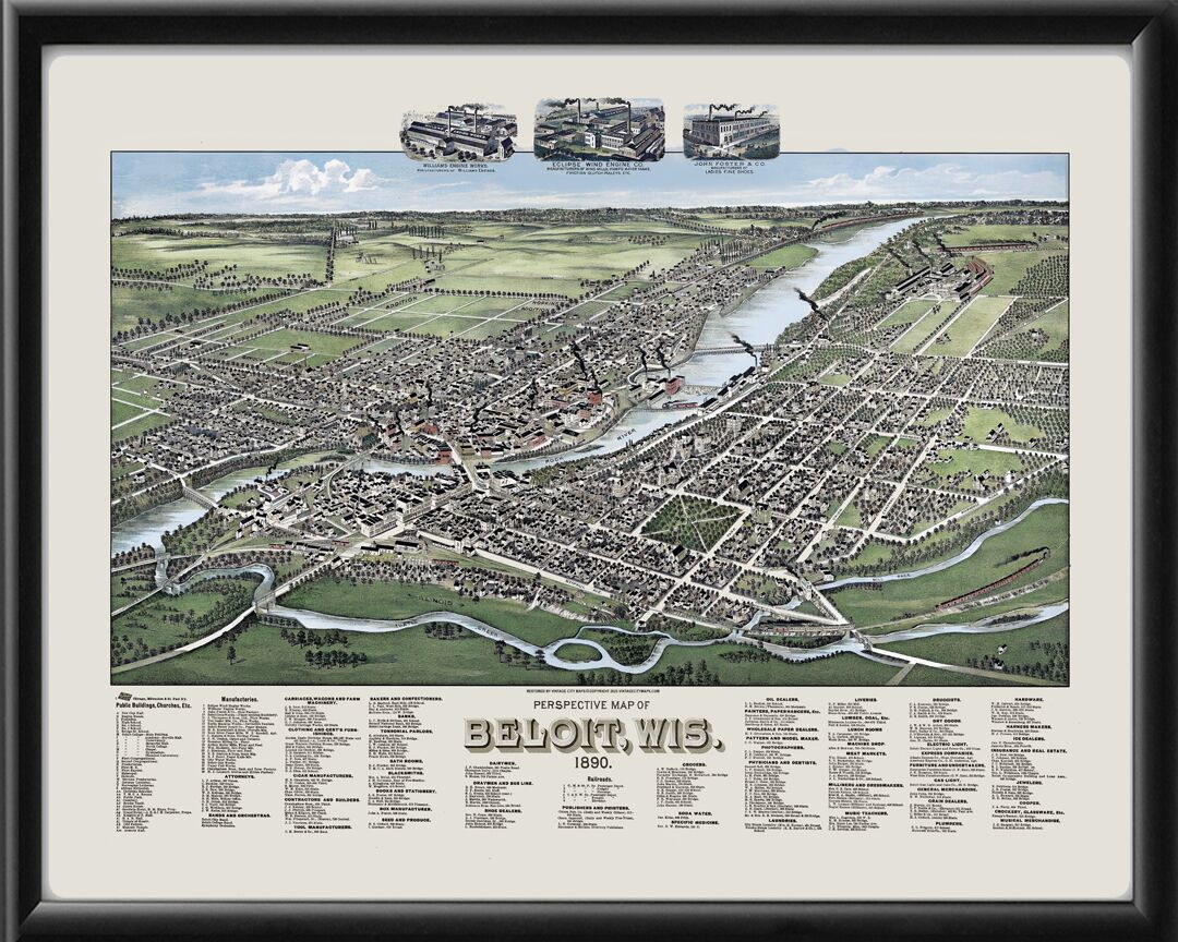 Beloit WI 1890 Birds Eye View Map