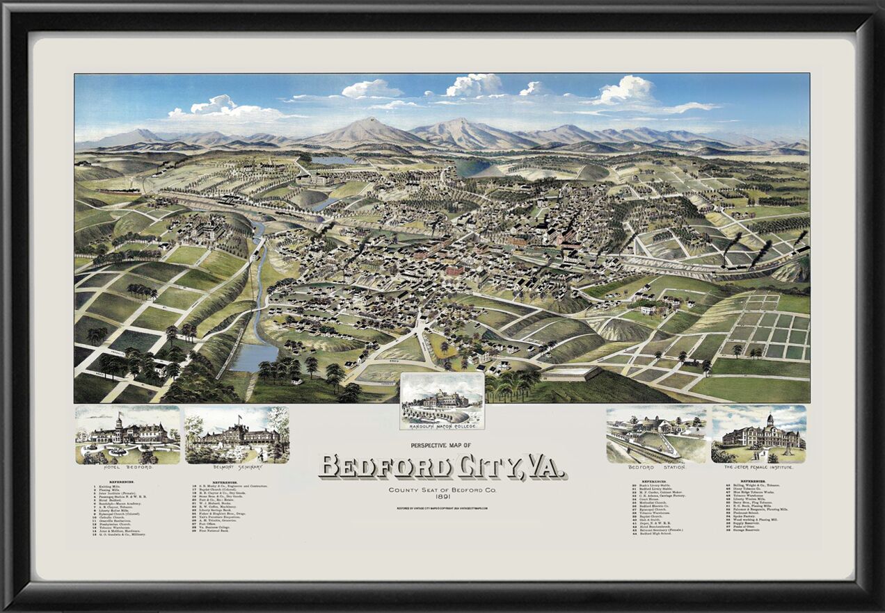 Bedford VA 1891 Birds Eye View Map