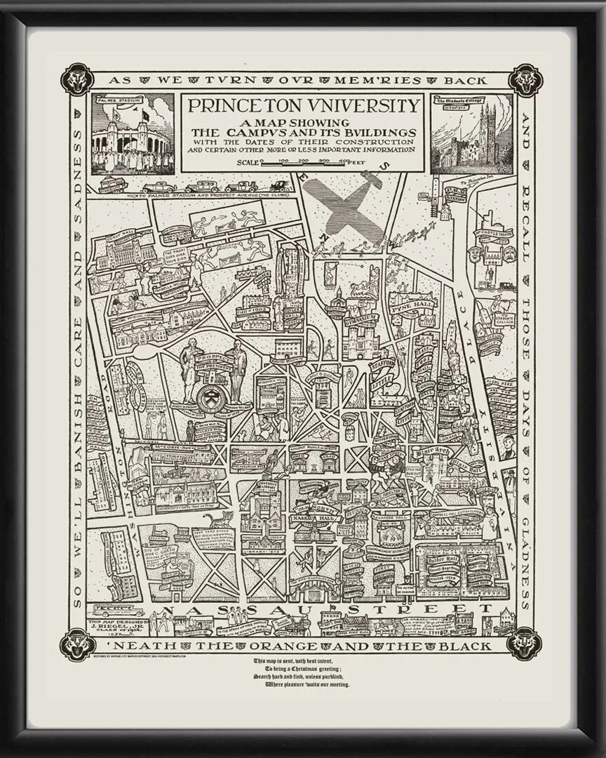 USA Vintage プリンストン大学 キャンパスマップ アートポスター Princeton University 1932 Restored Map | Vintage City Maps