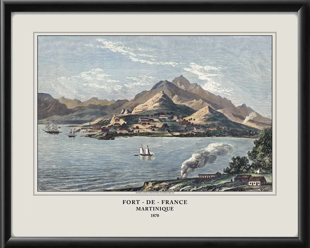 Fort de France Martinique Restored Birds Eye View Map