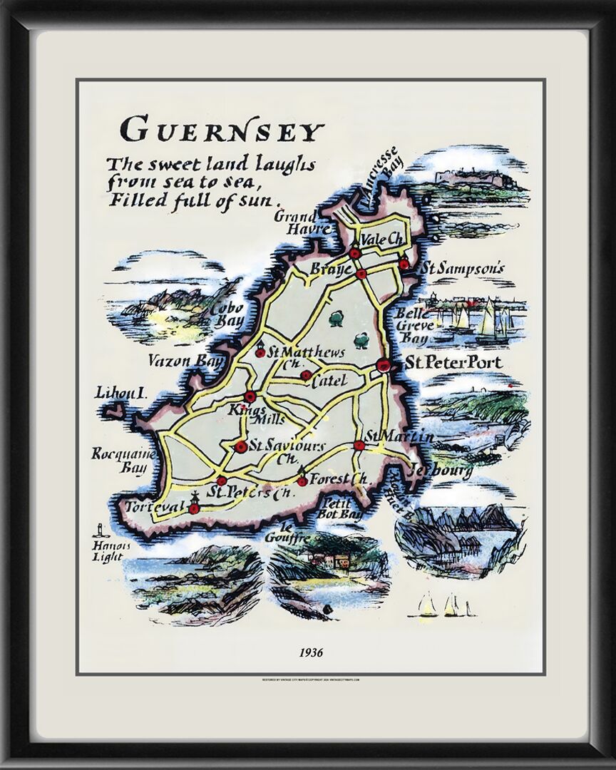 Guernsey Island 1936 Restored Map