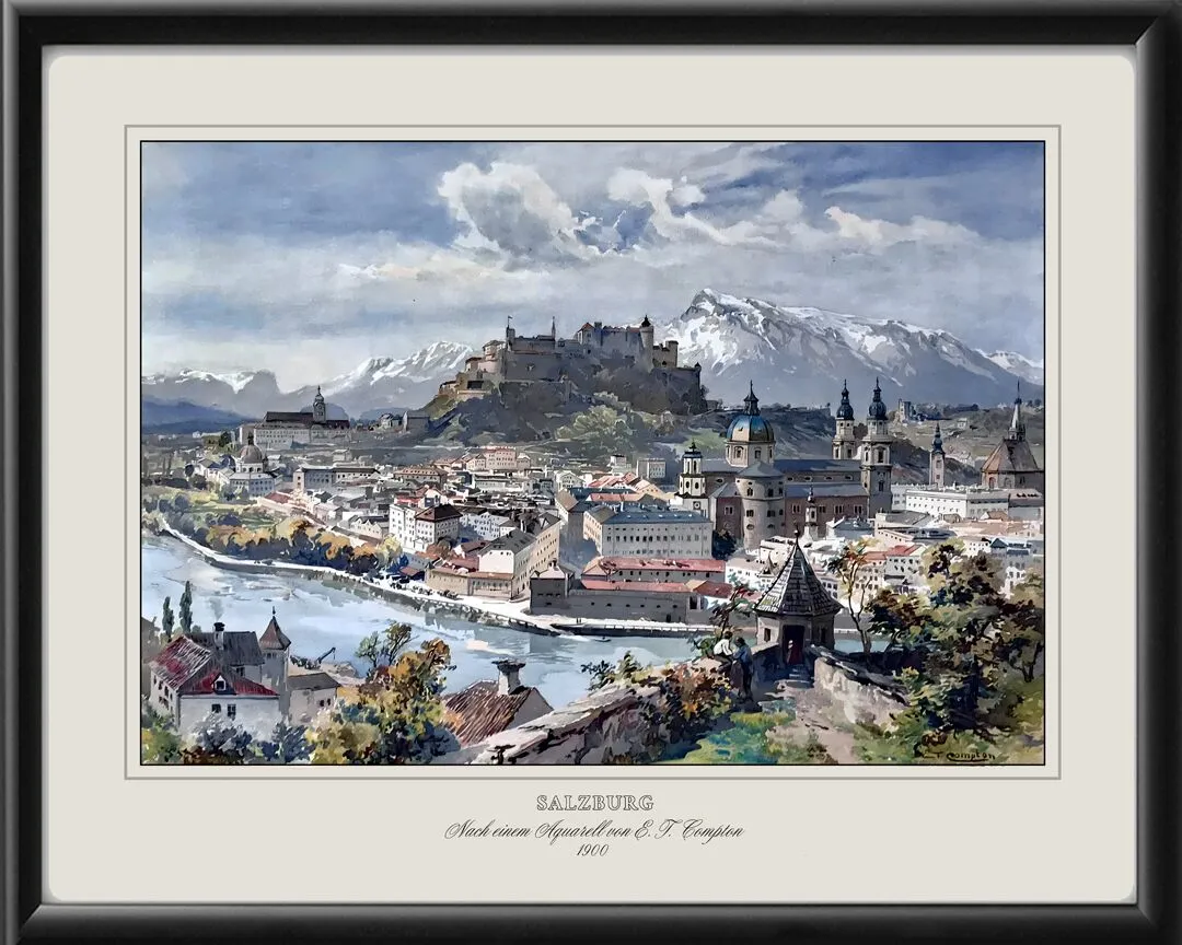 Salzburg, Austria 1900 - Restored Bird's Eye View | Vintage City Maps