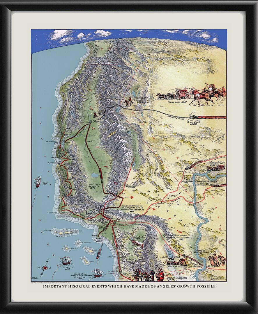 Los Angeles CA 1800's Birds Eye View Map